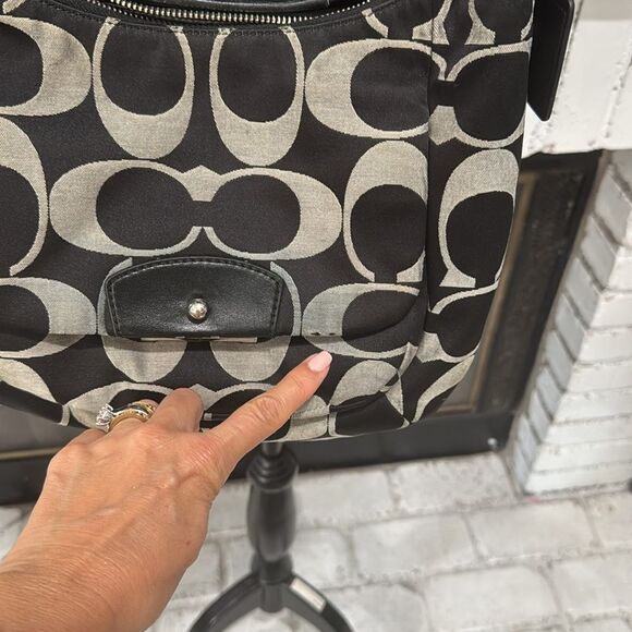 Coach Kristin Signature Logo Bag Black Gray Shoulder & Crossbody Sateen Leather - Picture 7 of 14